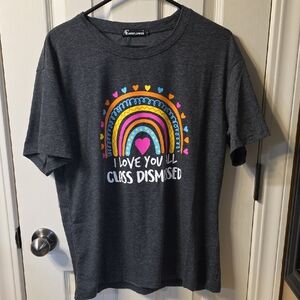 Women's Charcoal Tee with Rainbow Design